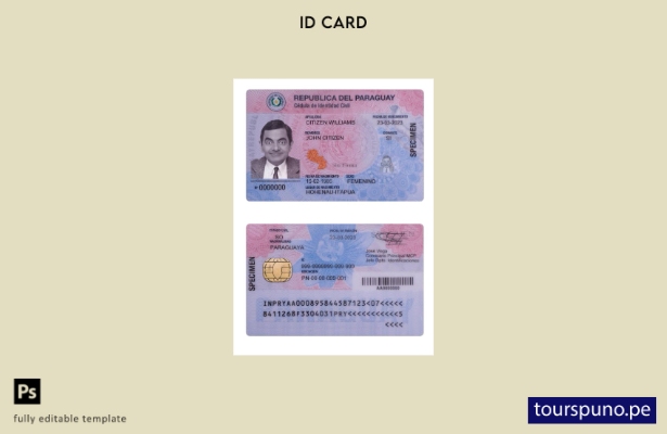 Plantilla de presentación de tarjeta de identificación de Paraguay lista para im